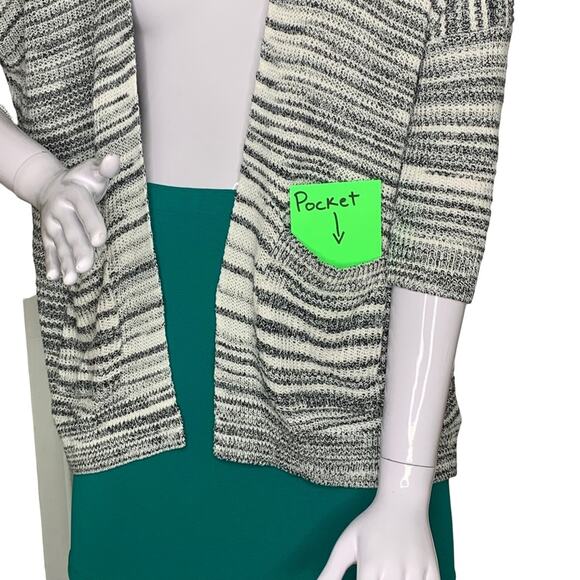 Express Fine Knit Open Cardigan Space Dye 3/4 Sleeve Size S Front Pockets - Picture 9 of 13